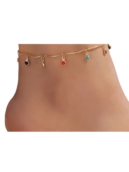 Jewelry - Teardrop Multi Color Gold Toned Anklet
